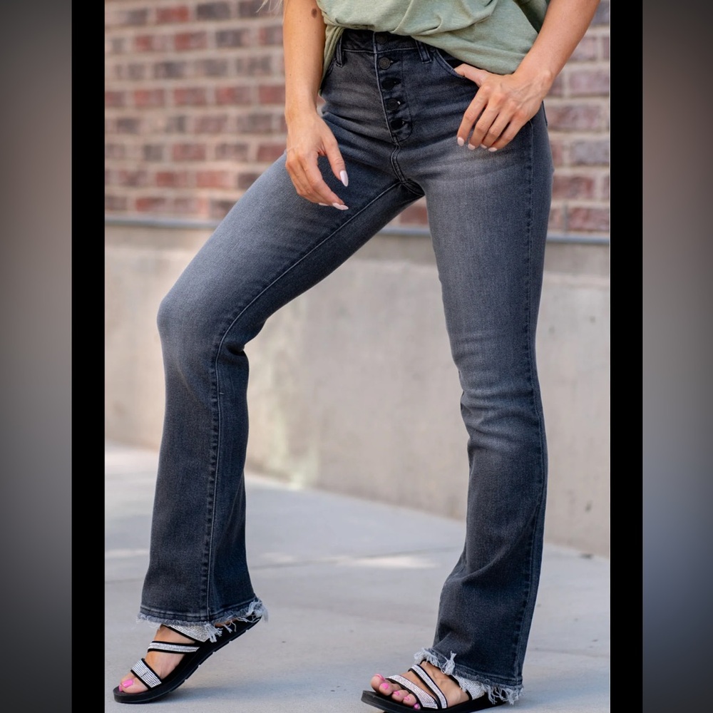 KanCan Black Flare Jeans with Frayed Hem